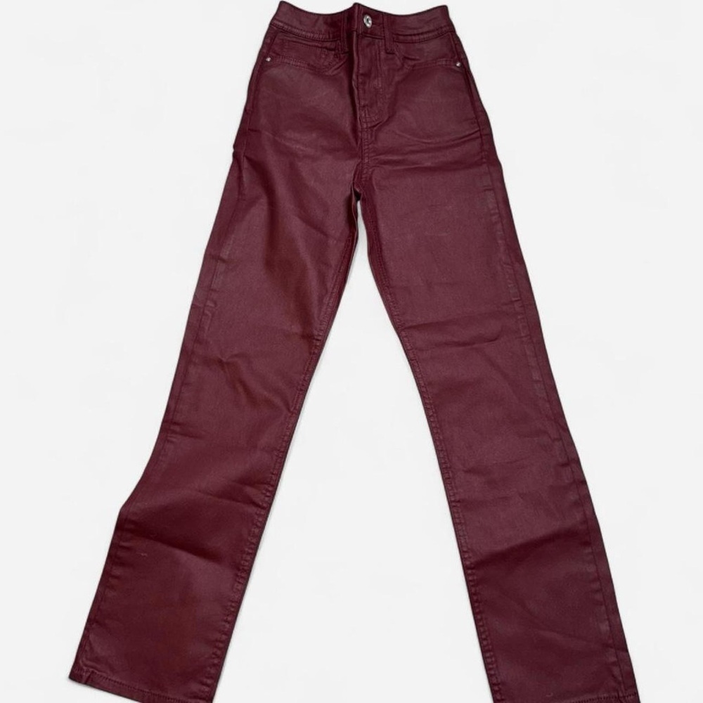 ZARA High Rise Slim Burgundy Faux Leather Pants Size 0 Wine Coated Jeans